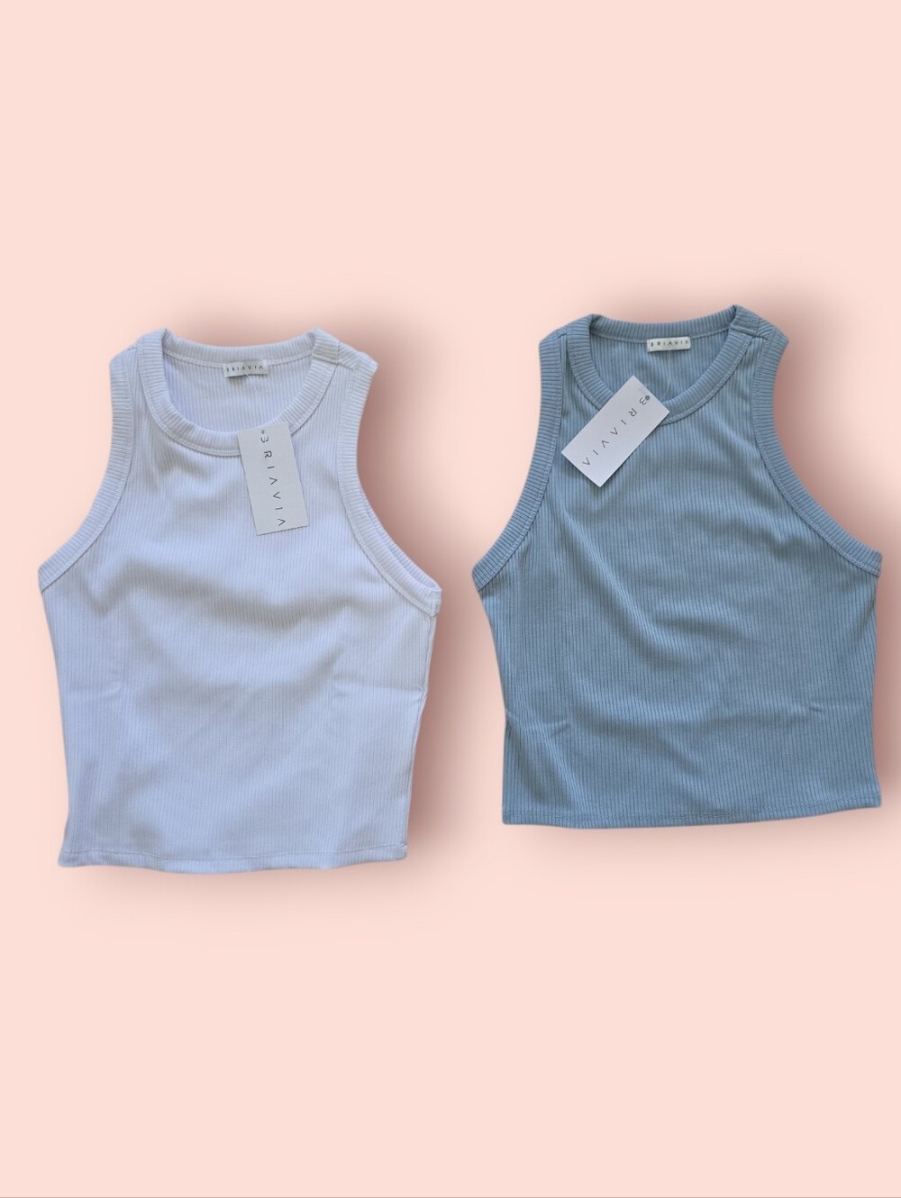 NEW Briavia Ribbed‎ Crop Top Bundle Set Lot White Blue Size M